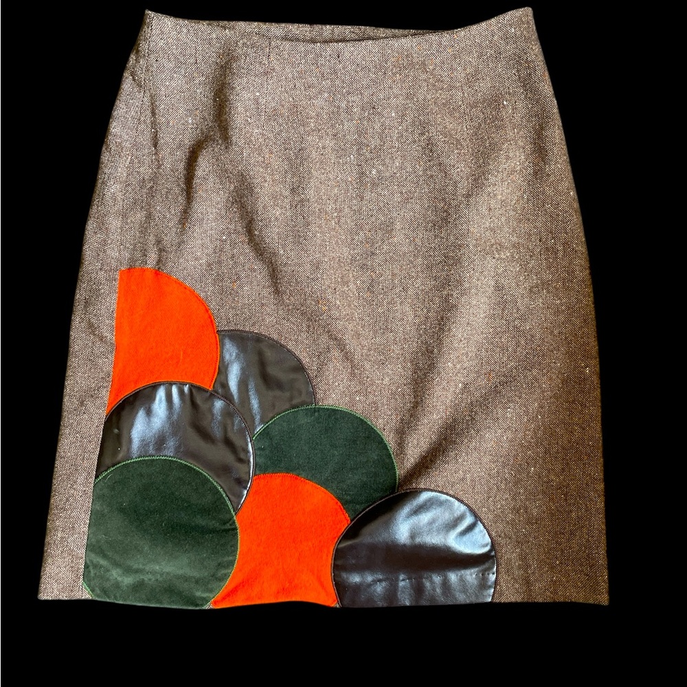 Anthropologie Brown Circle Patchwork Wool blend skirt Size 6 - Picture 2 of 5
